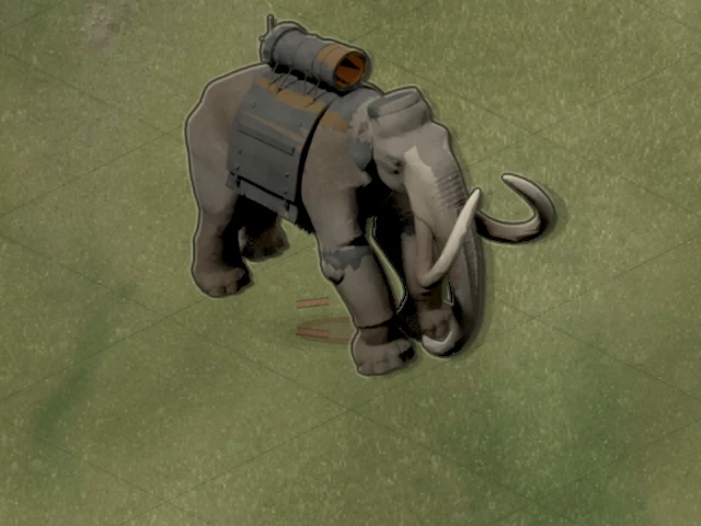 Ash Mammoth facing southeast with its back-mounted cannon.